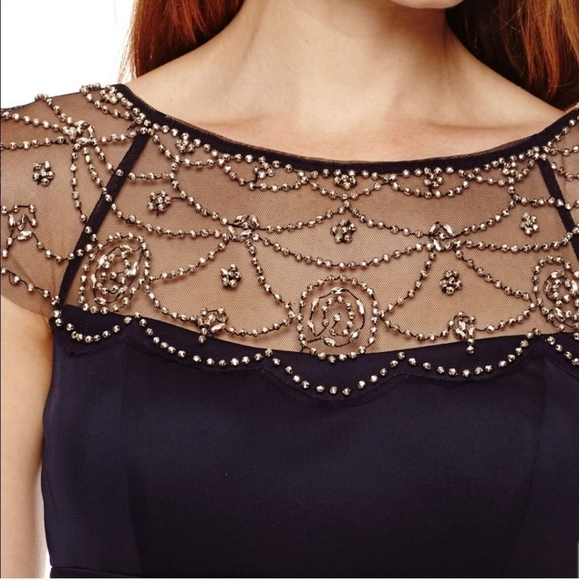 DJ Jaz Cap Sleeve Beaded Neck Sheath Dress - Picture 2 of 11